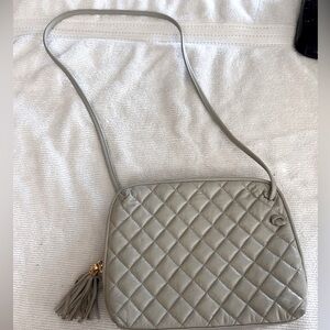 Charter Club Classics leather shoulder bag quilted gray with tassel pull